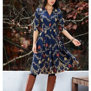 NWT Navy Floral Tie-Waist Midi Dress